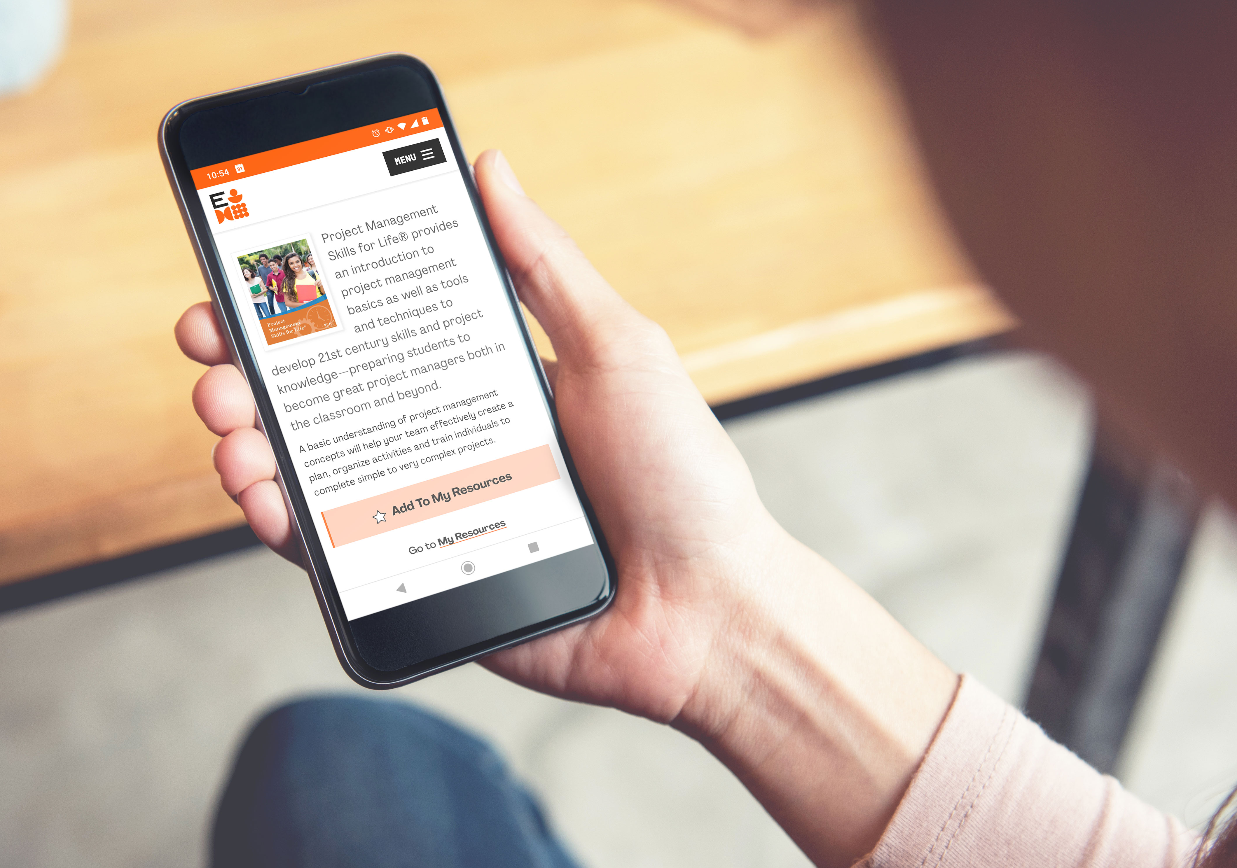 Detail of person viewing "My Resources" functionality on a phone